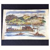 Vintage P. Resnack signed watercolor painting