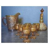 8 pc vintage Indiana Glass amber floral pattern