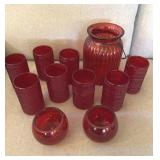 Jupiter red beaded glasses, candleholders, ice