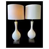 Pair of vintage brass and ceramic lamps