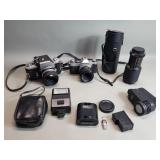 Vintage Nikon F 35mm SLR camera and Canon AE-1
