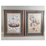 Pair of vintage paintings on fabric