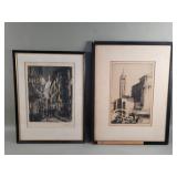 Pair of vintage signed etchings