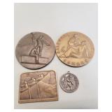 4 vintage bronze medals and pendant