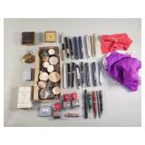 Box of misc watch parts, pens, lighter, etc,