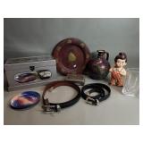 Box of miscellaneous items; pottery vase,
