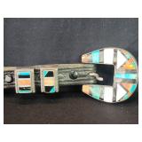 Silver belt buckle set with mother of pearl,