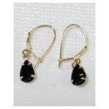 Pair of 14k gold and onyx earrings