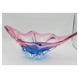 Pink and blue polished hand blown freeform art
