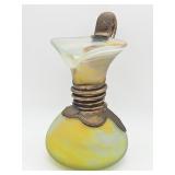 Vintage hand-blown art glass metal overlay ewer