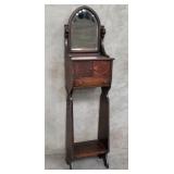 Antique tiger oak shaving stand with beveled