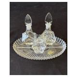 Vintage glass perfume bottles with tray
