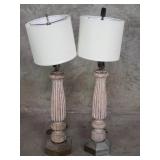 Pair of vintage oak and brass table lamps