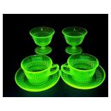 6pc vintage Roulette Anchor Hocking uranium glass