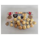 Group of vintage military ribbons, medals ans