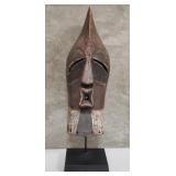 African Kifwebe tribal carved wood mask on stand