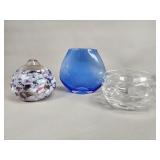 Hand-blown art glass vase, bowl, and