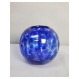 Blue handblown mottled art glass vase with