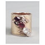 14k gold ring with diamonds and garnets