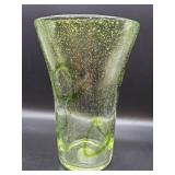 Vintage hand blown green art glass vase