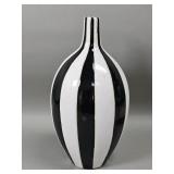 Black and white striped ceramic vase, unsigned