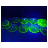 11pc depression glass bowls, cup & saucer