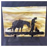 Signed stained glass panel