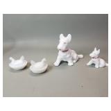 Four vintage milk glass figures
