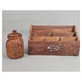 Vintage Indian hand-carved wood letter holder and