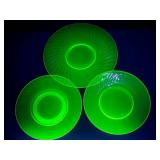 3pc. vintage uranium glass glowing plates