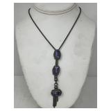 silver chain with blue enamel tassel pendant