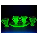 5pc uranium glass Block Optic Anchor Hocking
