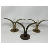 3 vintage Swedish Lily brass candleholders