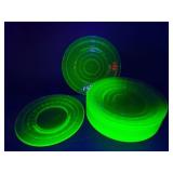 15pc Anchor Hocking Block Optic 1930 uranium glass