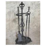 Vintage wrought iron fireplace tool set