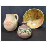 Vintage hand painted pottery vase, pitcher and