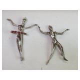 Pair of vintage sterling silver dancers brooches