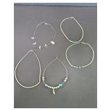 Five sterling silver necklaces with turquoise