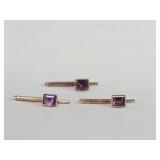 Three vintage 14k gold and amethyst cufflinks