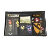 Vintage military patches & pins shadow box