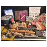 Vintage items; rain sticks, 18" flute, sports