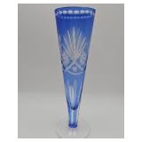 Vintage hand blown blue cut-to-clear glass