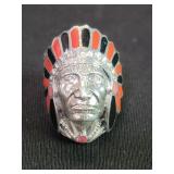 silver, coral and onyx ring
