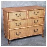 Vintage rattan bamboo chest of drawers with b