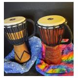 2 LP wood body djembe drums in fabric bags