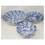 3 pcs vintage blue and white spongeware pottery