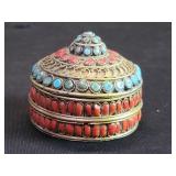 Brass, turquoise and coral trinket box