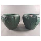 Pair of vintage unmarked Weller pottery jardiniere