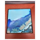 Wood jewelry box with hand painted abstract tile
