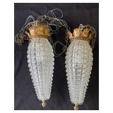 Pair of vintage Hollywood Regency glass swag lamps